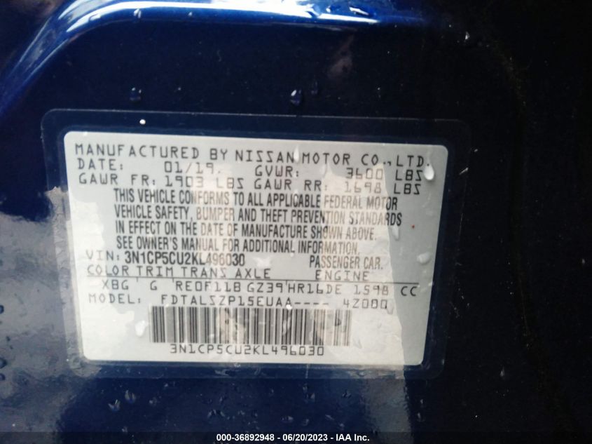 2019 NISSAN KICKS SV - 3N1CP5CU2KL496030