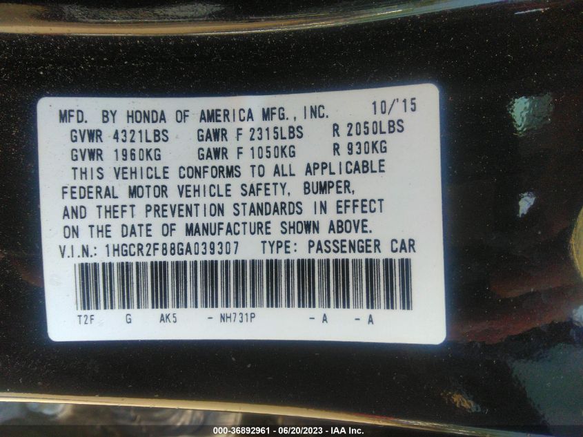 2016 HONDA ACCORD SEDAN EX-L - 1HGCR2F88GA039307