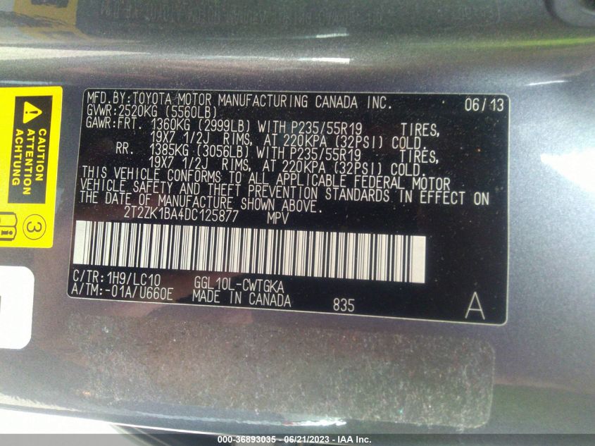 2013 LEXUS RX 350 - 2T2ZK1BA4DC125877