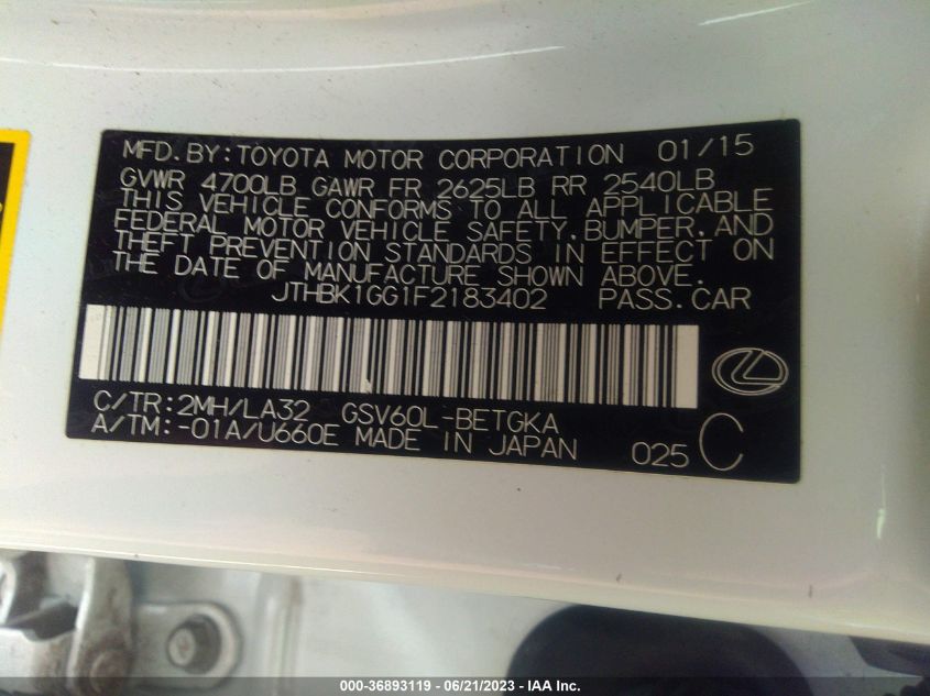 2015 LEXUS ES 350 - JTHBK1GG1F2183402