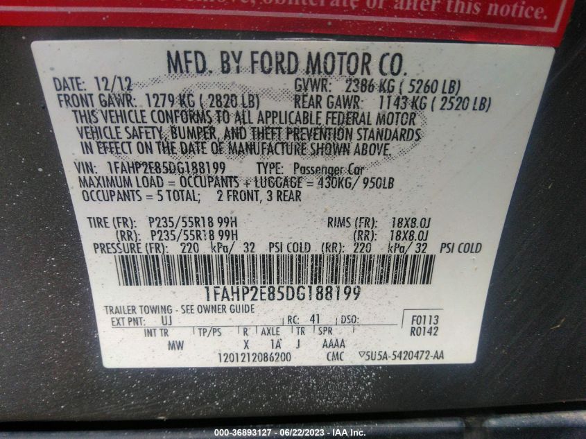 2013 FORD TAURUS SEL - 1FAHP2E85DG188199