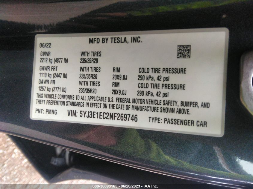 2022 TESLA MODEL 3 PERFORMANCE - 5YJ3E1EC2NF269746