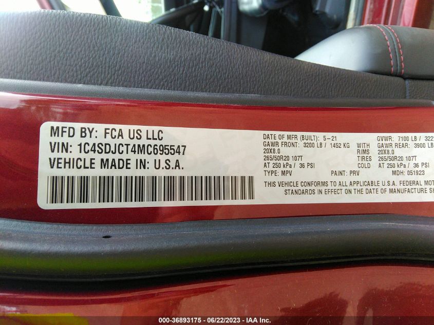 2021 DODGE DURANGO R/T - 1C4SDJCT4MC695547