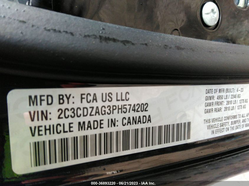 2023 DODGE CHALLENGER SXT - 2C3CDZAG3PH574202