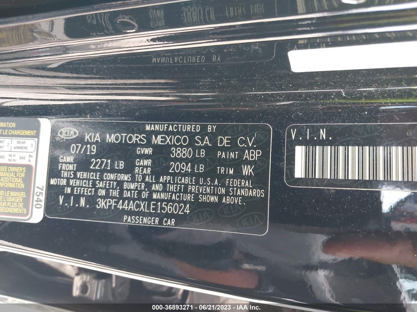 VIN 3KPF44ACXLE156024 2020 KIA FORTE GT