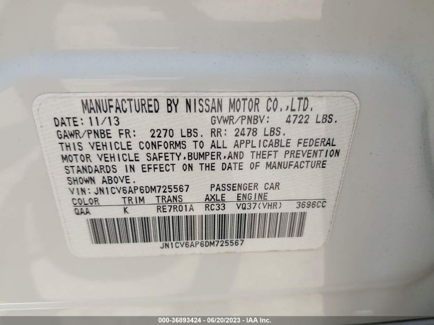 2013 INFINITI G37 SEDAN JOURNEY - JN1CV6AP6DM725567