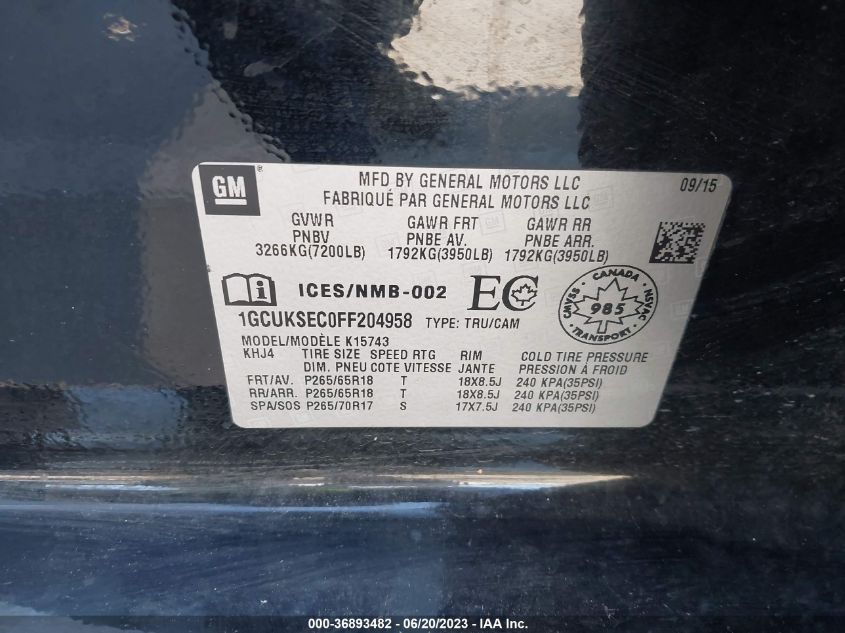 2015 CHEVROLET SILVERADO 1500 LTZ - 1GCUKSEC0FF204958