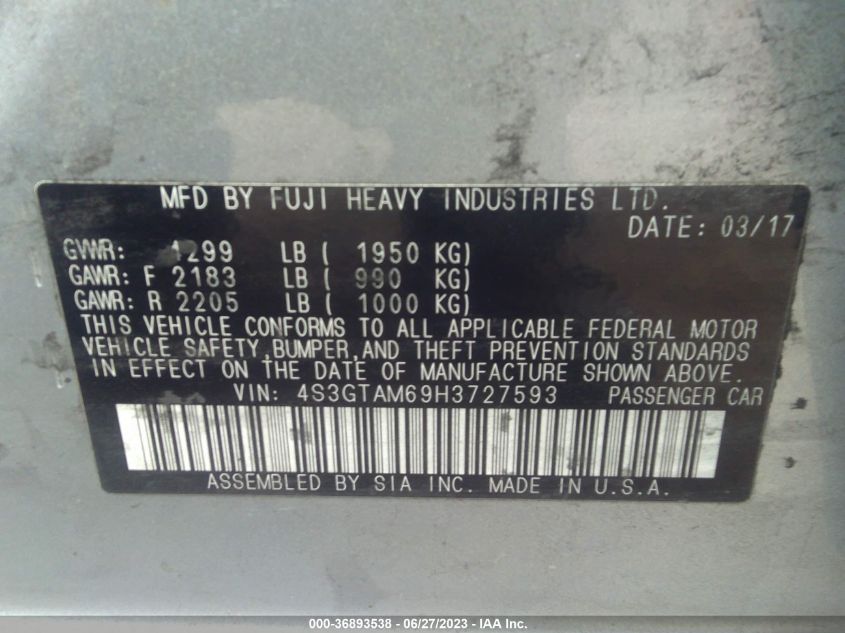 2017 SUBARU IMPREZA SPORT - 4S3GTAM69H3727593