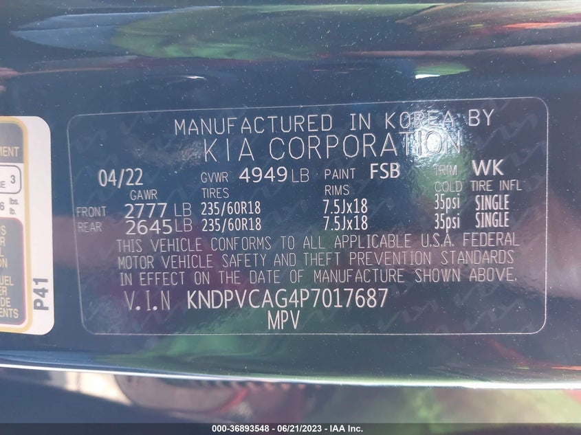 VIN KNDPVCAG4P7017687 2023 KIA SPORTAGE HYBRID EX