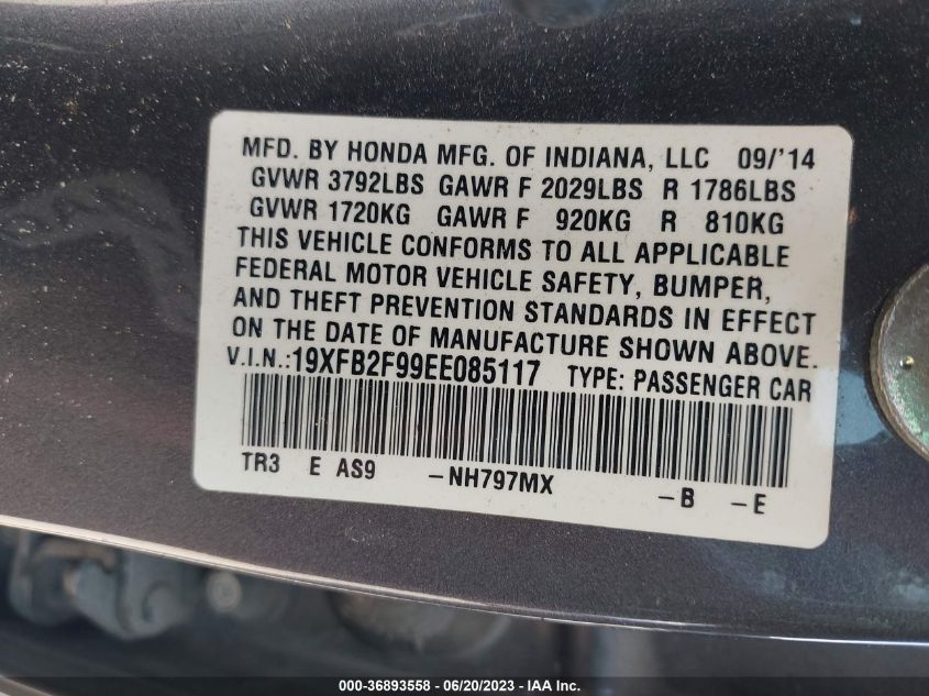 2014 HONDA CIVIC SEDAN EX-L - 19XFB2F99EE085117