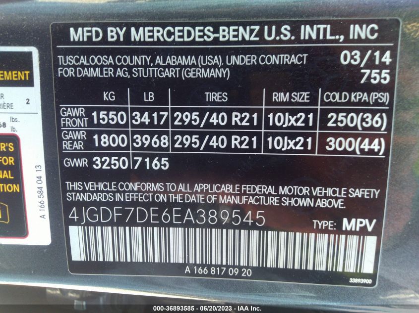 2014 MERCEDES-BENZ GL-CLASS GL 550 4JGDF7DE6EA389545