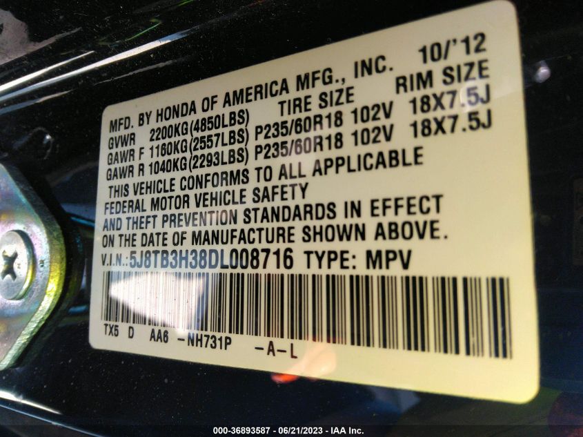 2013 ACURA RDX - 5J8TB3H38DL008716