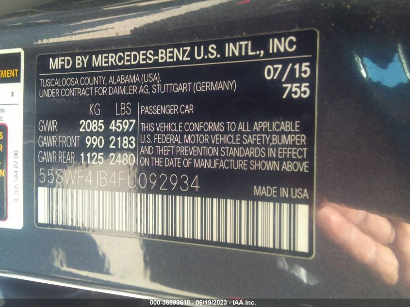 2015 MERCEDES-BENZ C-CLASS C 300 - 55SWF4JB4FU092934