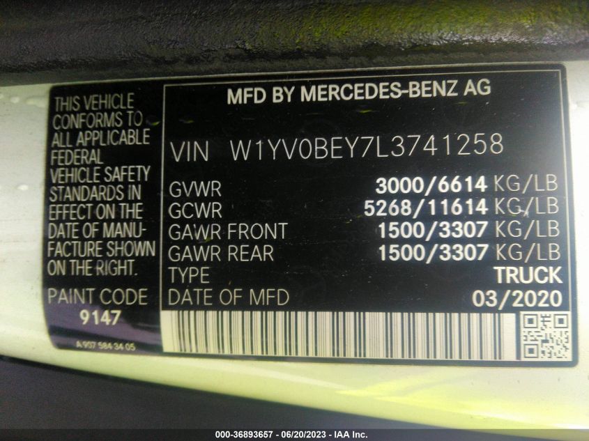 2020 MERCEDES-BENZ METRIS CARGO VAN W1YV0BEY7L3741258