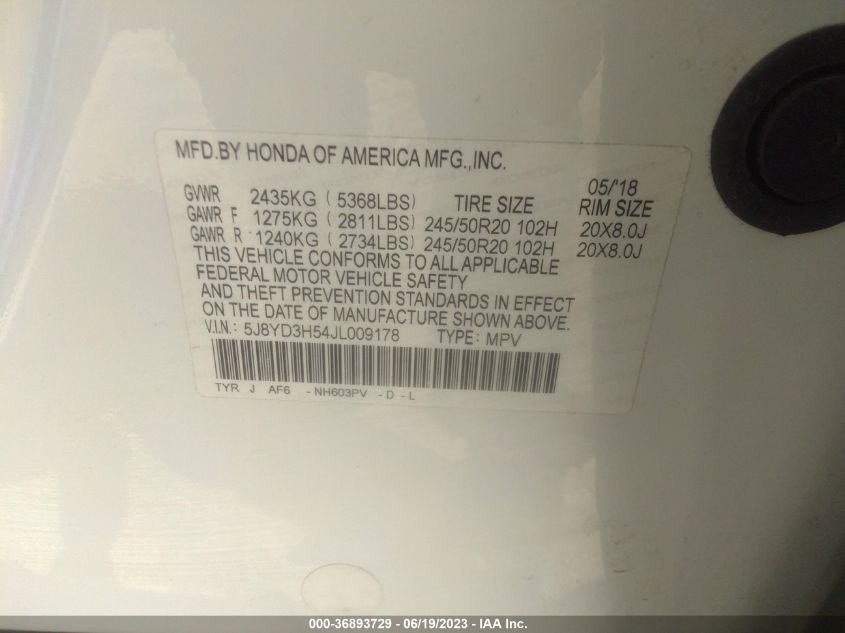 2018 ACURA MDX W/TECHNOLOGY PKG - 5J8YD3H54JL009178
