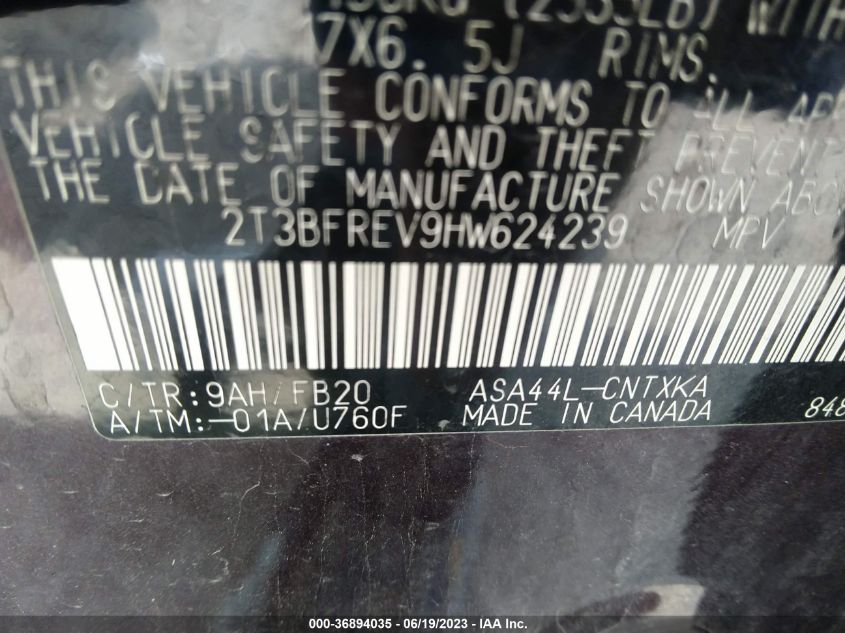 2017 TOYOTA RAV4 LE - 2T3BFREV9HW624239