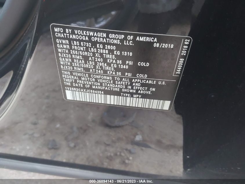 2018 VOLKSWAGEN ATLAS 3.6L V6 SEL - 1V2SR2CAXJC594254