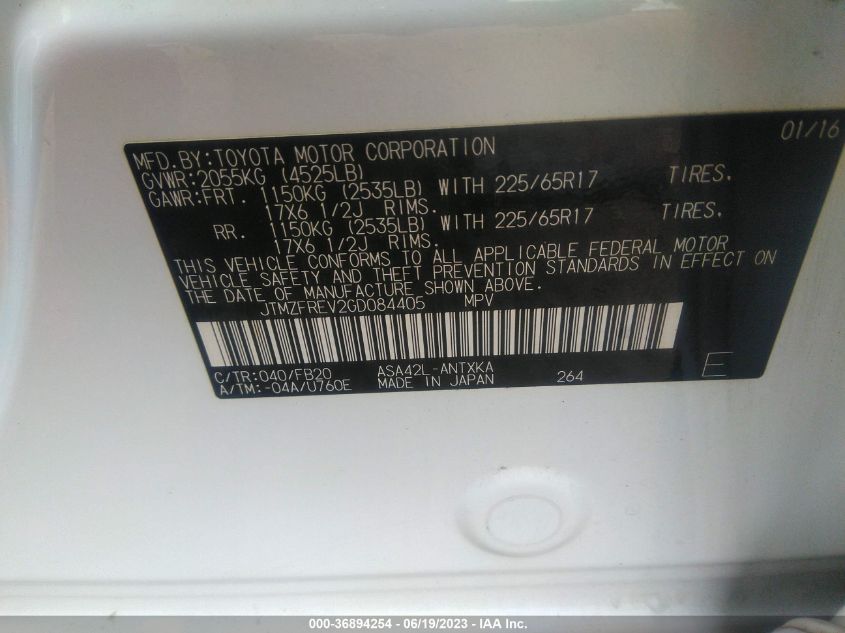 2016 TOYOTA RAV4 LE - JTMZFREV2GD084405