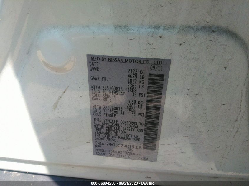 2016 NISSAN ROGUE SL - 5N1AT2MV1GC740318