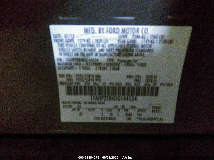 2013 FORD TAURUS SEL - 1FAHP2E84DG144534