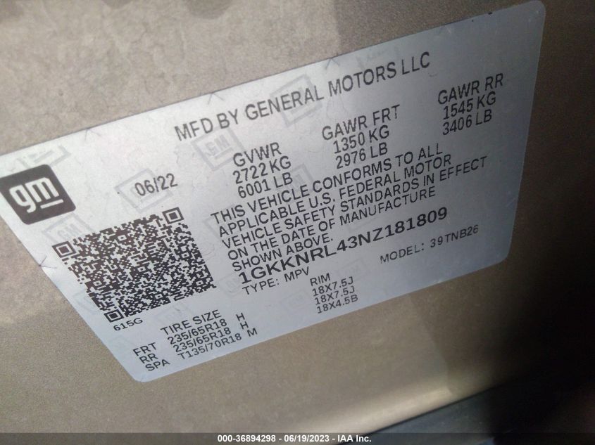 2022 GMC ACADIA SLE - 1GKKNRL43NZ181809