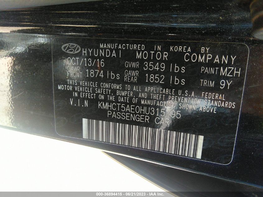 2017 HYUNDAI ACCENT SE - KMHCT5AE0HU315795