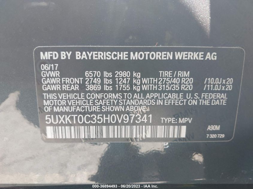 5UXKT0C35H0V97341 2017 BMW X5, photo no. 9