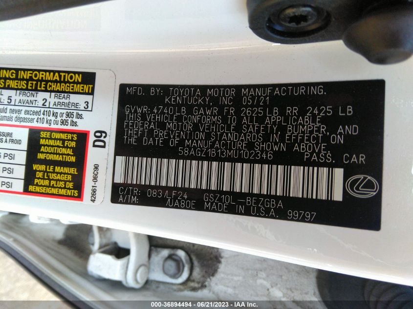 2021 LEXUS ES ES 350 F SPORT - 58AGZ1B13MU102346