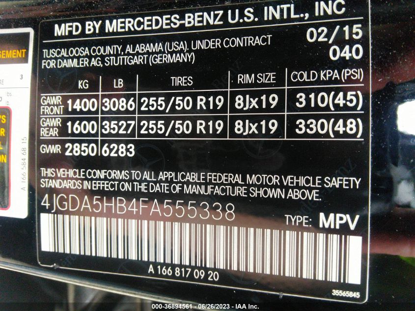 2015 MERCEDES-BENZ M-CLASS ML 350 - 4JGDA5HB4FA555338