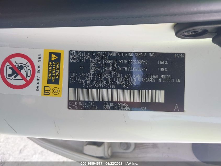 2015 LEXUS RX 350 - 2T2ZK1BA9FC175418