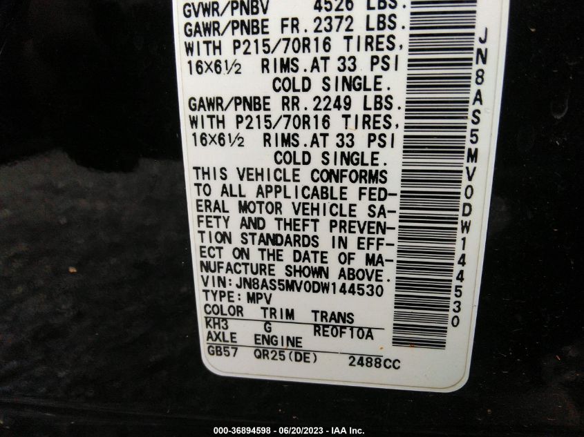 2013 NISSAN ROGUE S - JN8AS5MV0DW144530