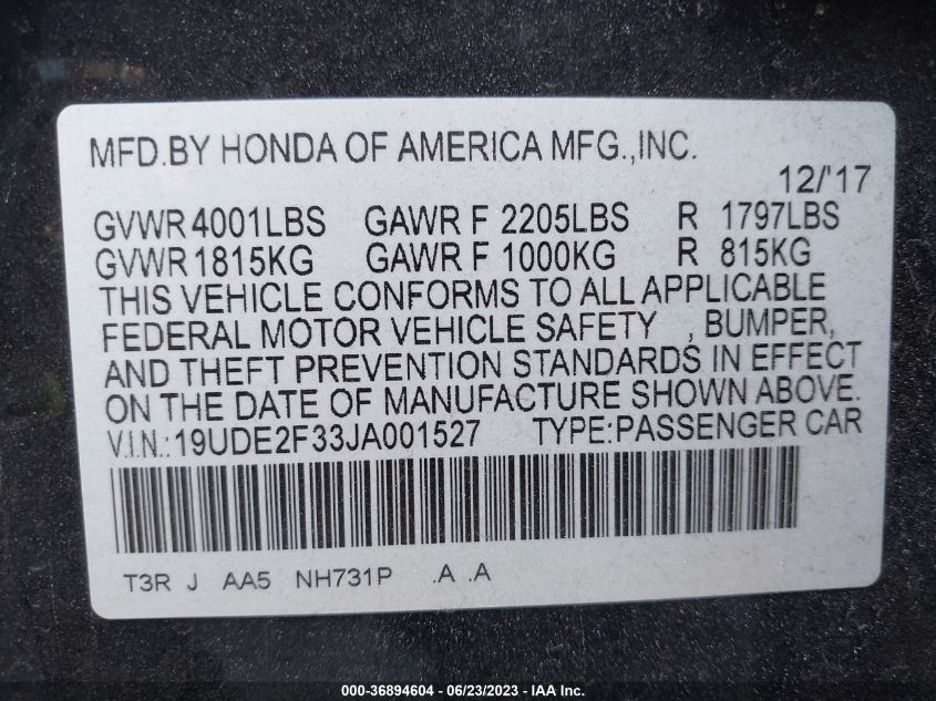 2018 ACURA ILX - 19UDE2F33JA001527
