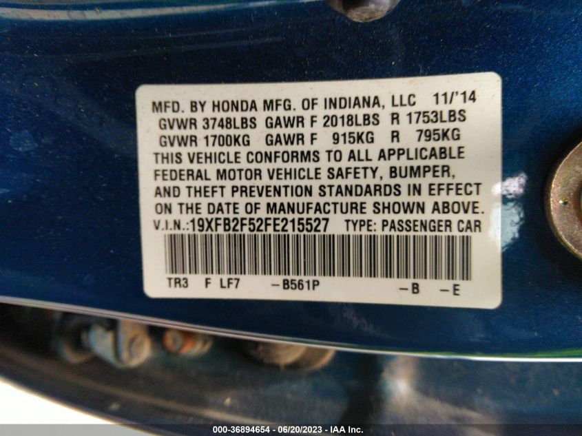 2015 HONDA CIVIC SEDAN LX - 19XFB2F52FE215527