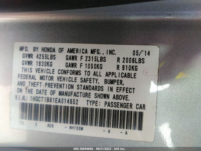 2014 HONDA ACCORD COUPE EX-L - 1HGCT1B81EA014652