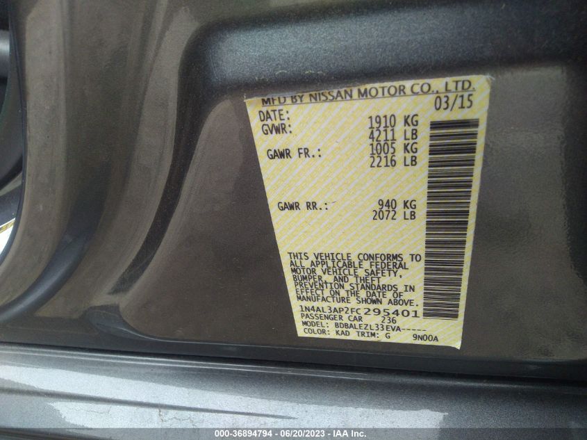 2015 NISSAN ALTIMA 2.5/S/SV/SL - 1N4AL3AP2FC295401