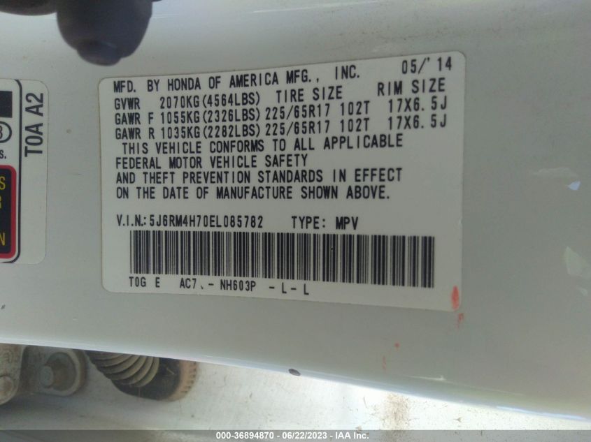 2014 HONDA CR-V EX-L - 5J6RM4H70EL085782