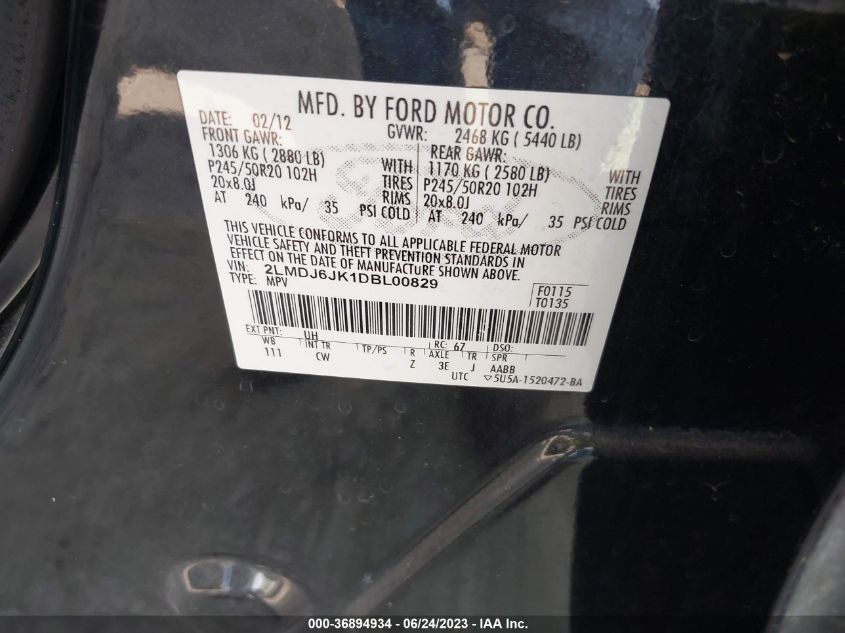 2013 LINCOLN MKX - 2LMDJ6JK1DBL00829