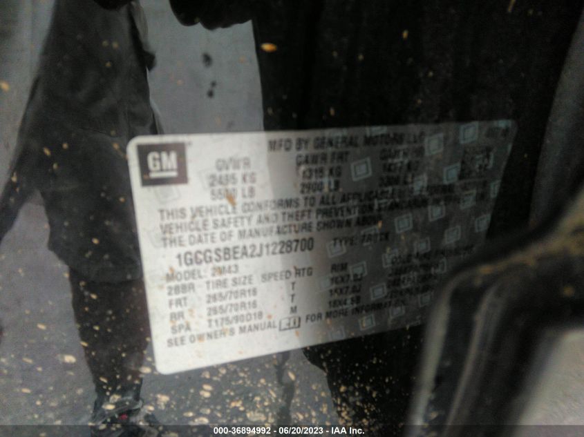 2018 CHEVROLET COLORADO - 1GCGSBEA2J1228700