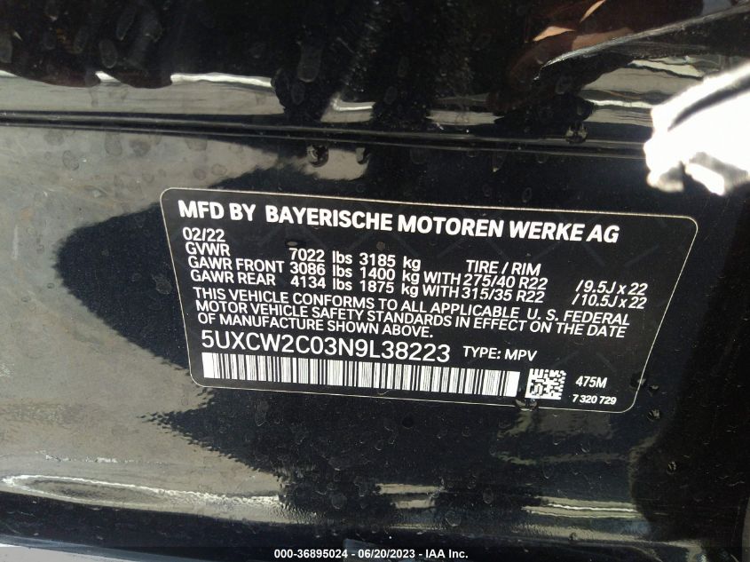 2022 BMW X7 XDRIVE40I - 5UXCW2C03N9L38223