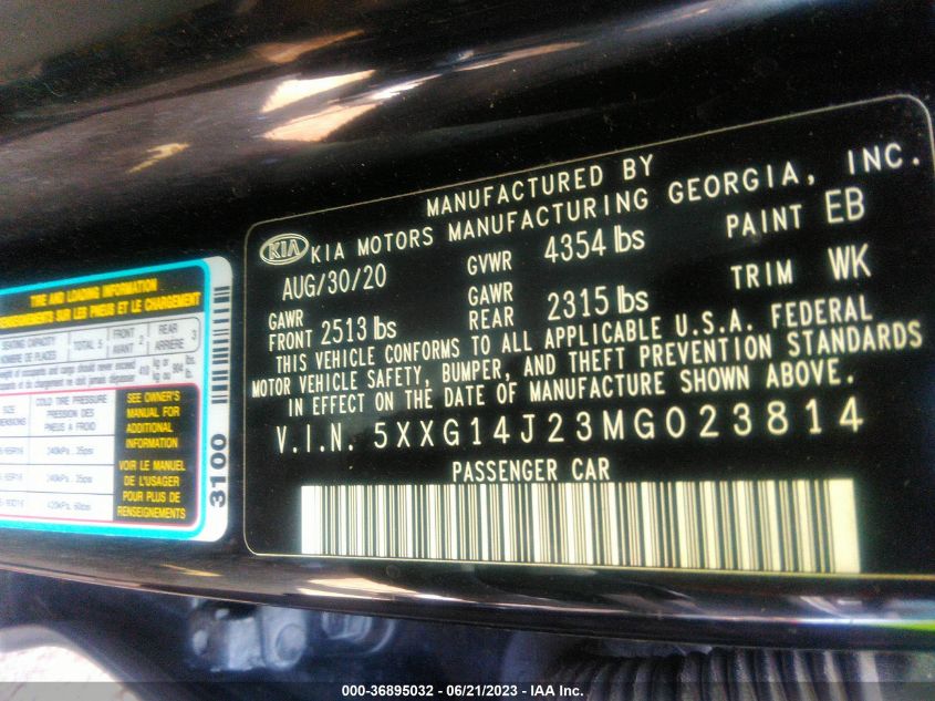 2021 KIA K5 LXS - 5XXG14J23MG023814