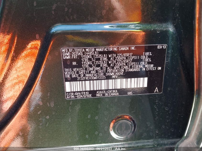 2013 TOYOTA RAV4 LE - 2T3ZFREV3DW013325