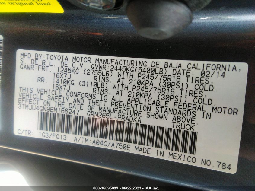 2014 TOYOTA TACOMA PRERUNNER - 3TMJU4GN9EM166247