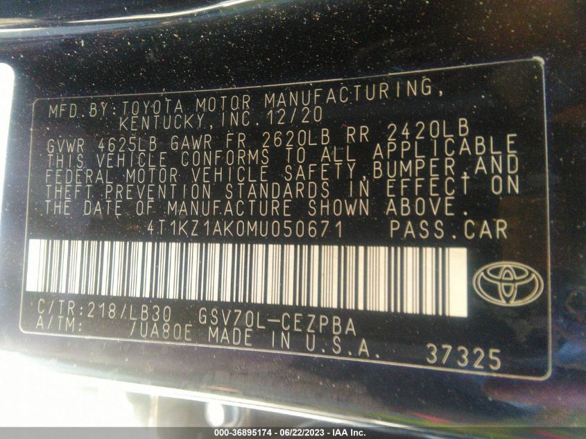 2021 TOYOTA CAMRY V6 - 4T1KZ1AK0MU050671