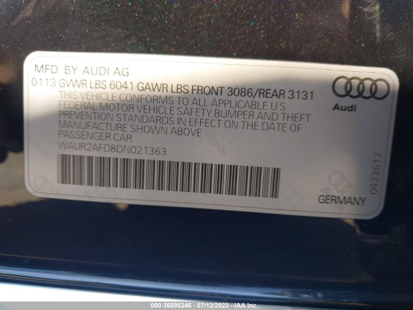 2013 AUDI A8 L 4.0L WAUR2AFD8DN021363
