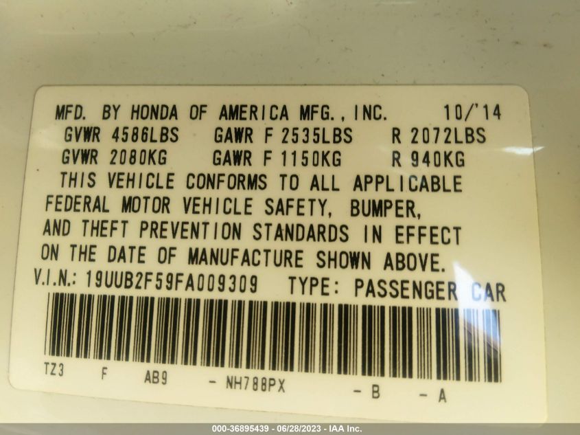 2015 ACURA TLX V6 TECH - 19UUB2F59FA009309