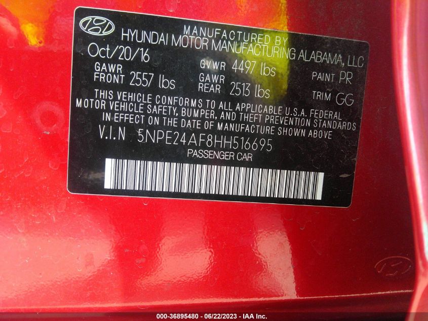 2017 HYUNDAI SONATA 2.4L - 5NPE24AF8HH516695