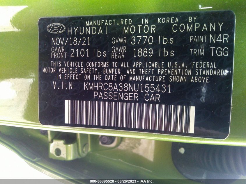 2022 HYUNDAI VENUE SEL - KMHRC8A38NU155431