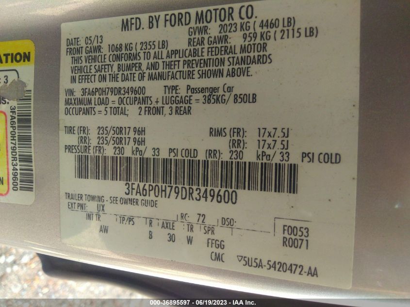 2013 FORD FUSION SE - 3FA6P0H79DR349600