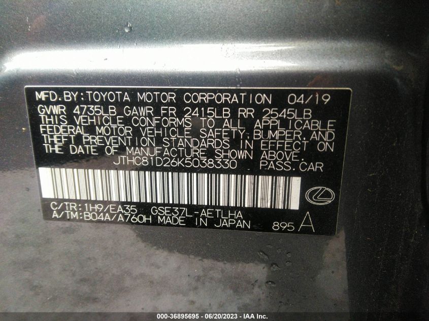 2019 LEXUS IS IS 300 - JTHC81D26K5038330