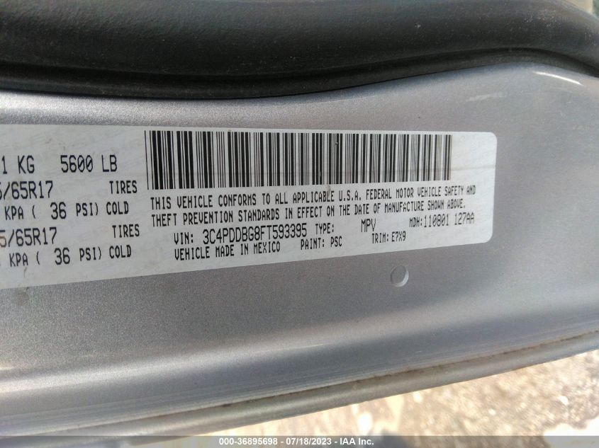 2015 DODGE JOURNEY SXT - 3C4PDDBG8FT593395